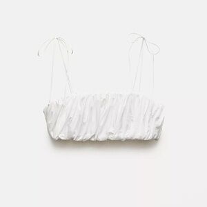 Zara White Ruched Crop Top